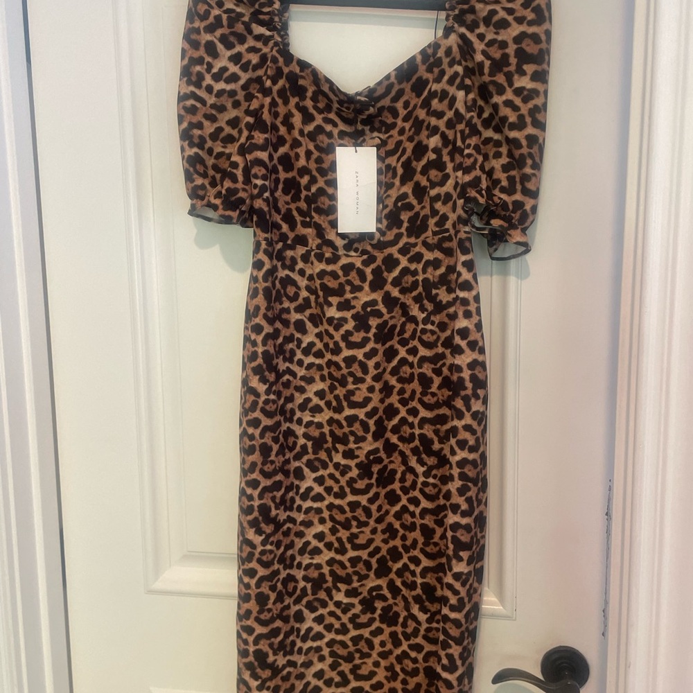 Zara Brown and Black Puff Sleeve Bodycon Dress